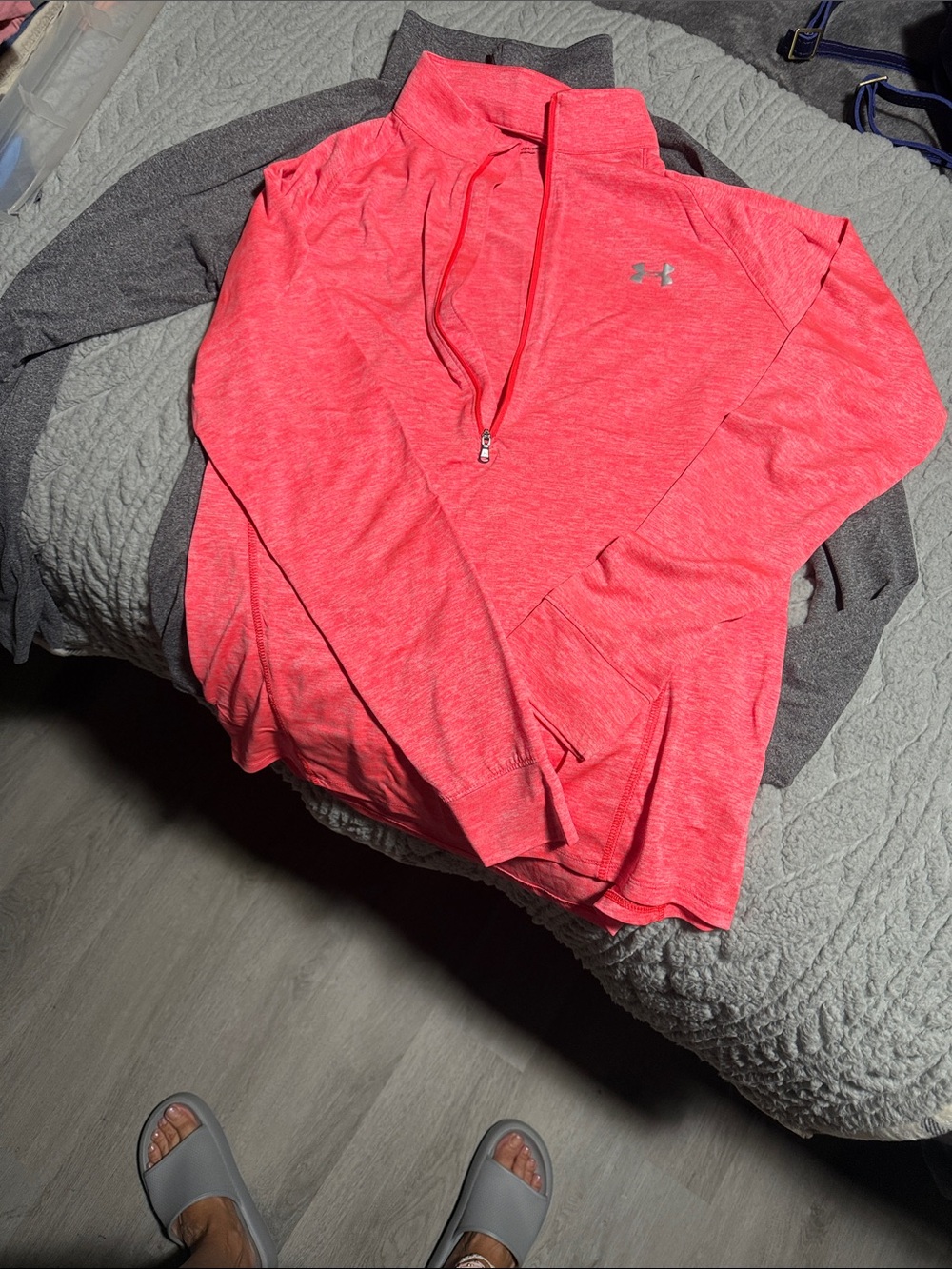 Under Armour Women's Coral Pink and Grey Half-Zip Athletic Pullovers